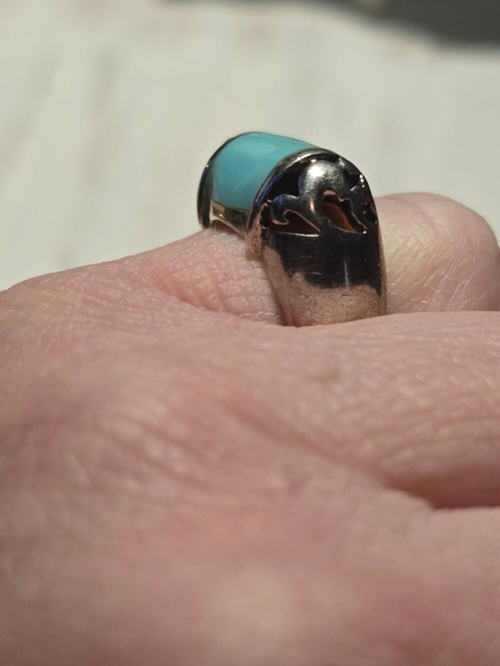 Vintage 1990's 925 Sterling Silver Turquoise Inlay Southwestern Statement Ring - Picture 6 of 7